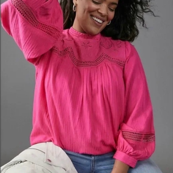 Anthropologie Harmony Hot Pink Lace Embroidered Blouse Size Small - Picture 5 of 14